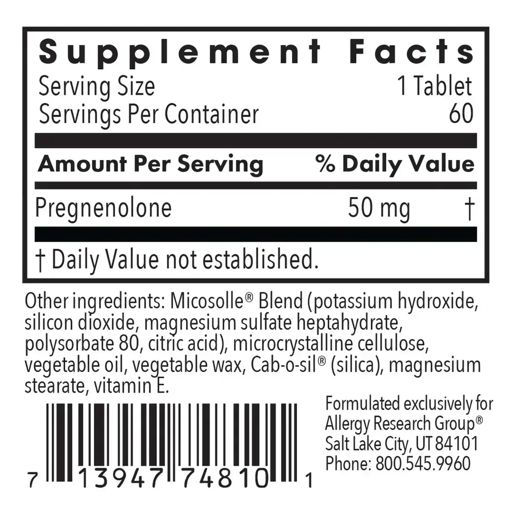 Product image for Pregnenolone 50mg Micronized Lipid Matrix.
