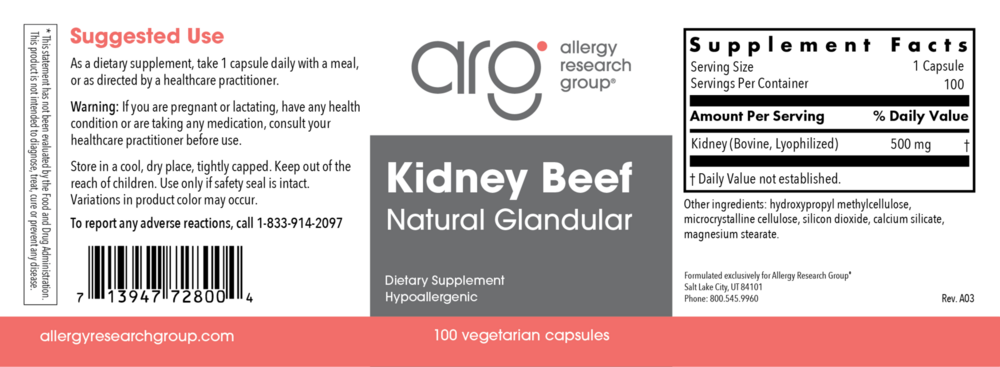 Product image for Kidney Beef Natural Glandular.