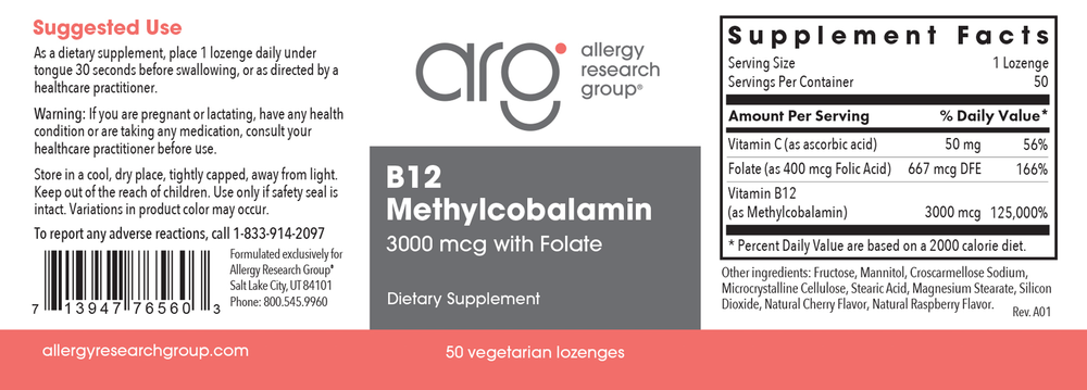 Product image for B12 Methylcobalamin 3,000mcg.