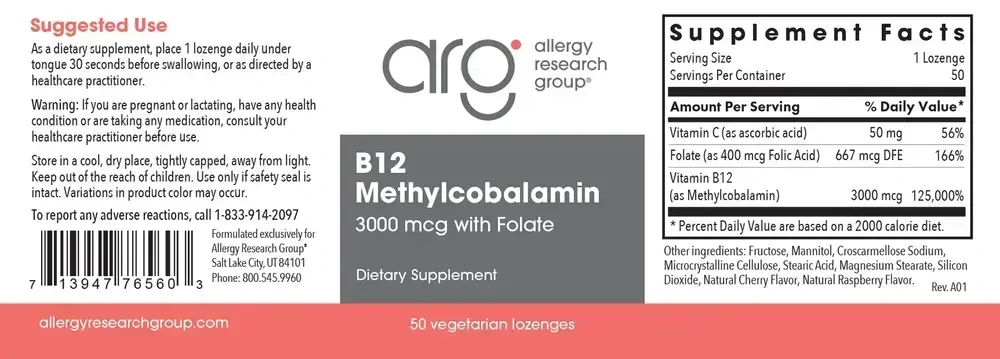 Product image for B12 Methylcobalamin 3,000mcg.