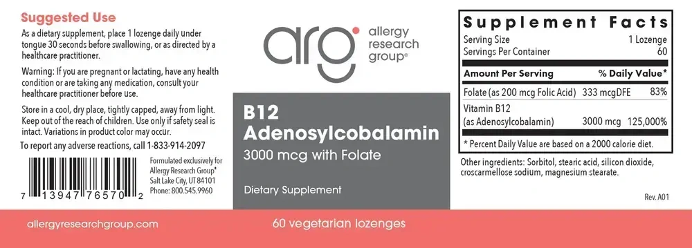Product image for B12 Adenosylcobalamin 3,000mcg.