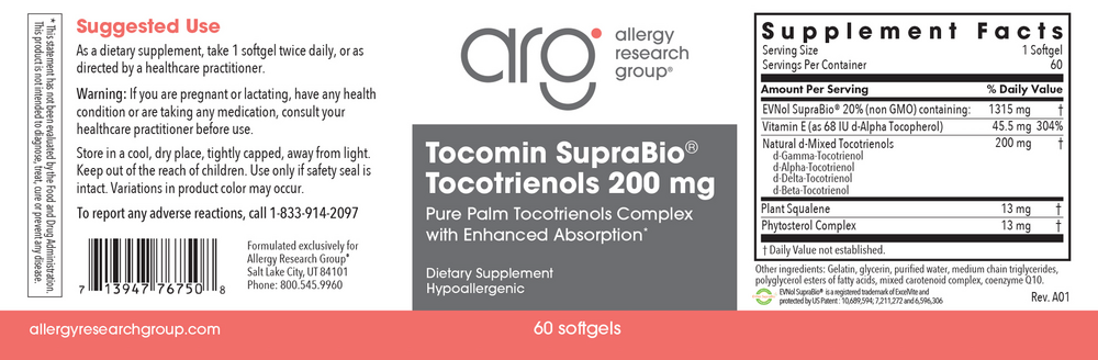 Product image for Tocomin SupraBio Tocotrienols 200mg.