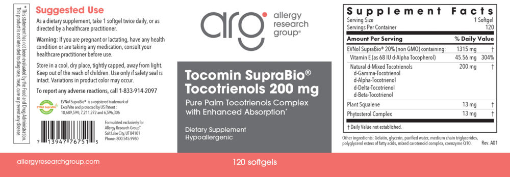 Product image for Tocomin SupraBio Tocotrienols 200mg.
