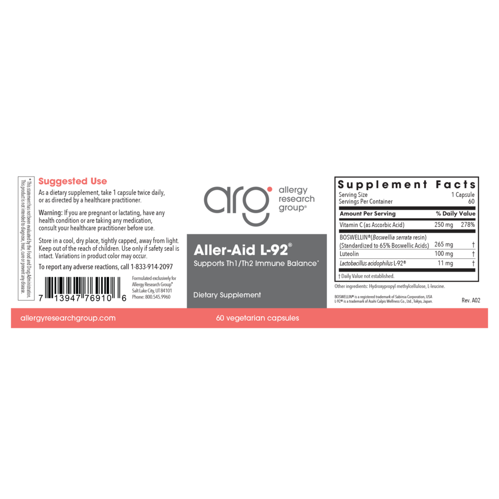 Product image for Aller-Aid L-92 with L. acidophilus L-92.