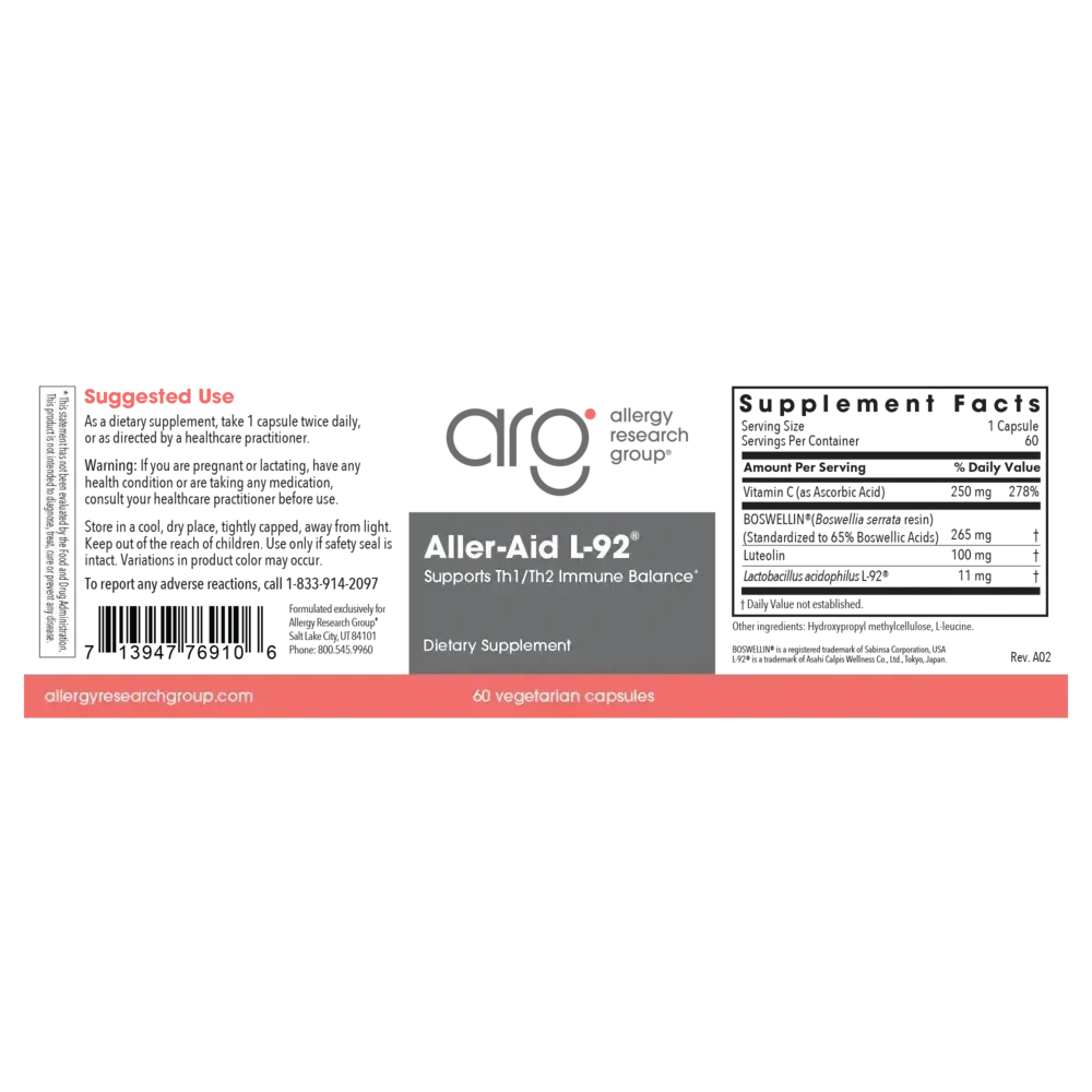 Product image for Aller-Aid L-92 with L. acidophilus L-92.