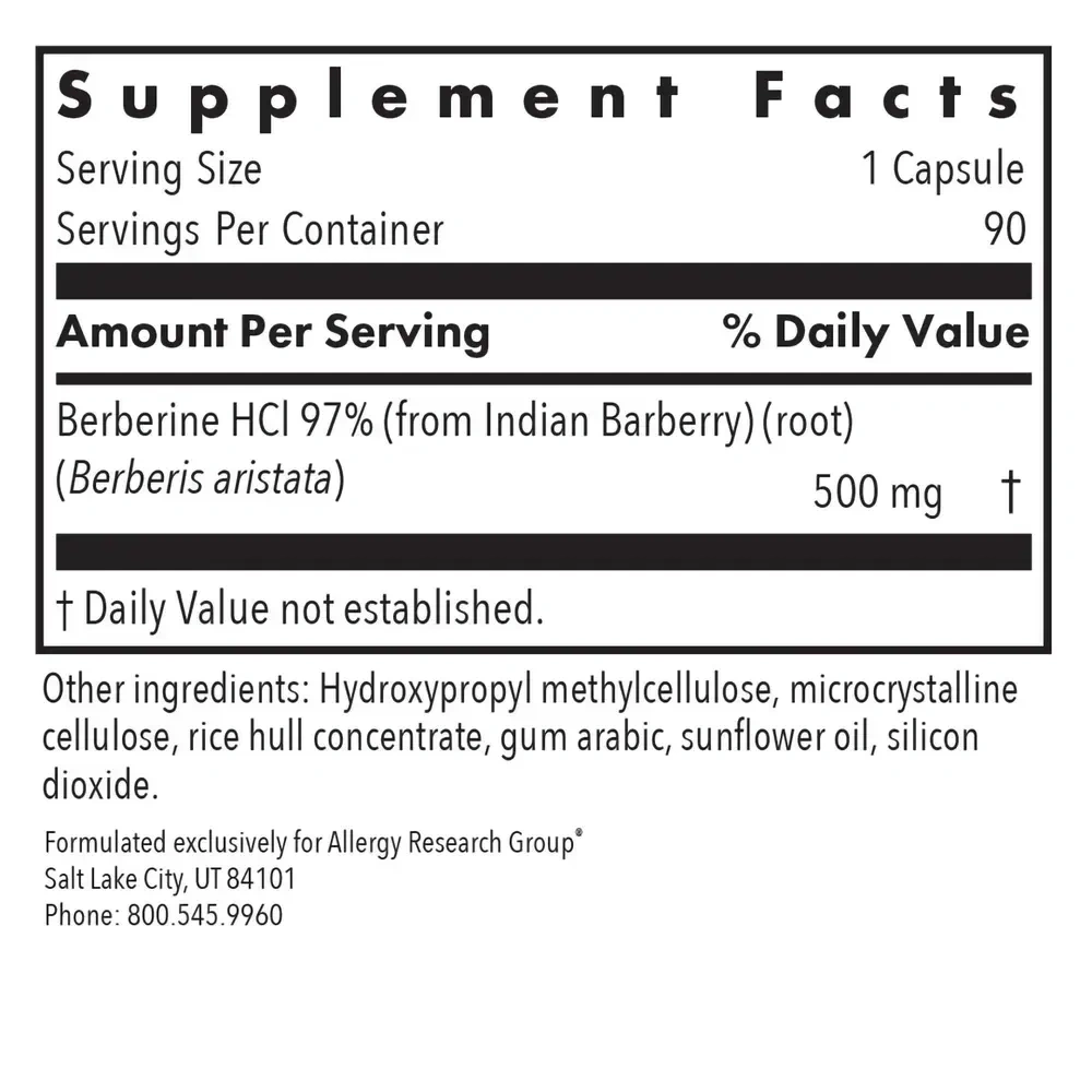 Product image for Berberine (Berberine HCl) 500 mg.