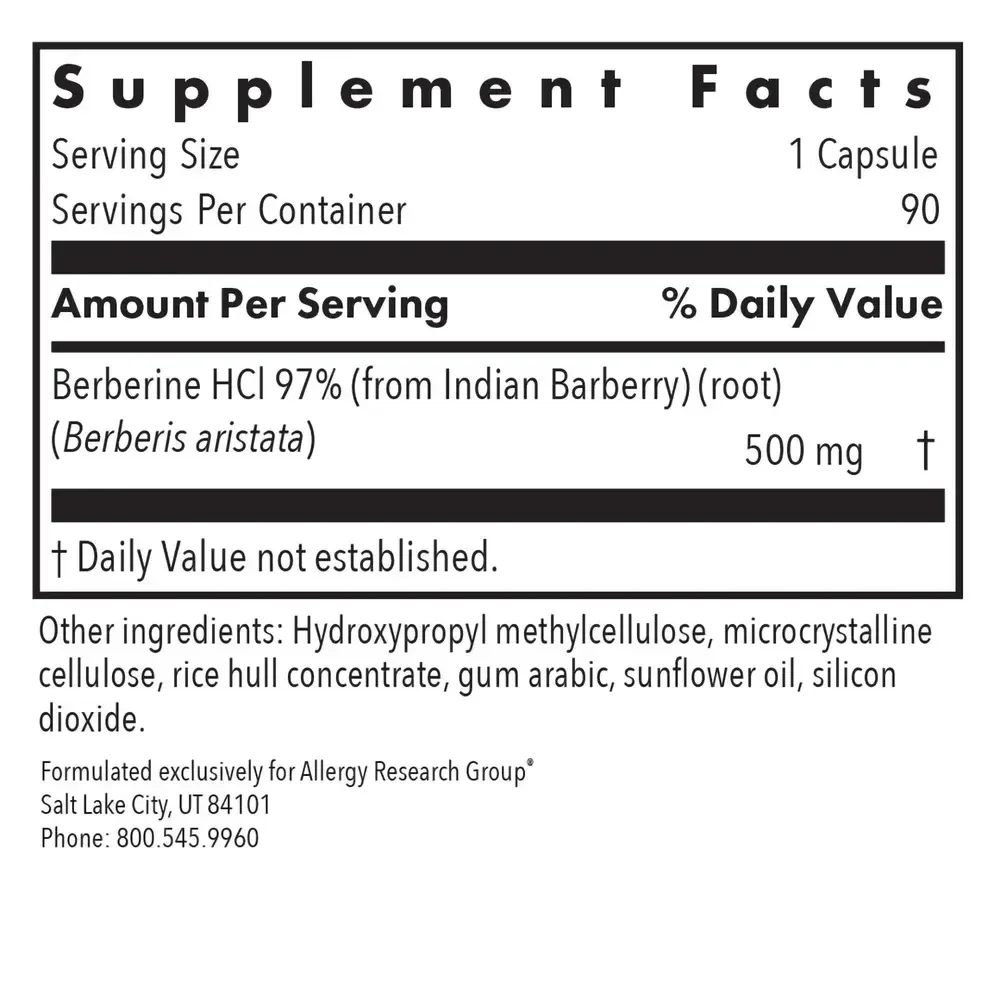 Product image for Berberine (Berberine HCl) 500 mg.
