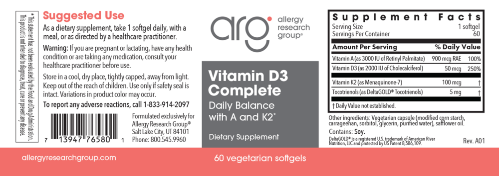 Product image for Vitamin D3 Complete Daily Balance with A and K2.