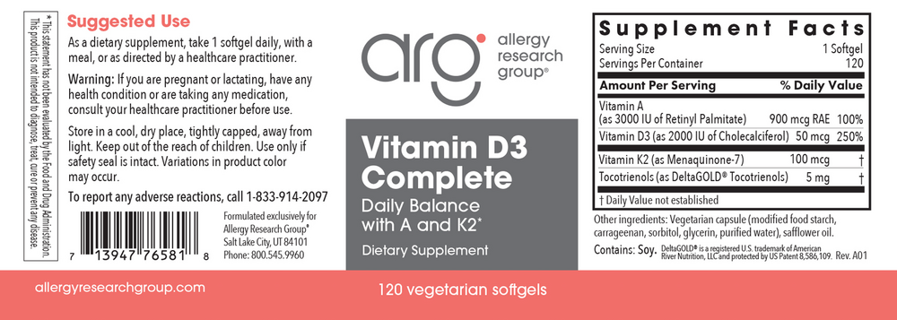 Product image for Vitamin D3 Complete Daily Balance with A and K2.