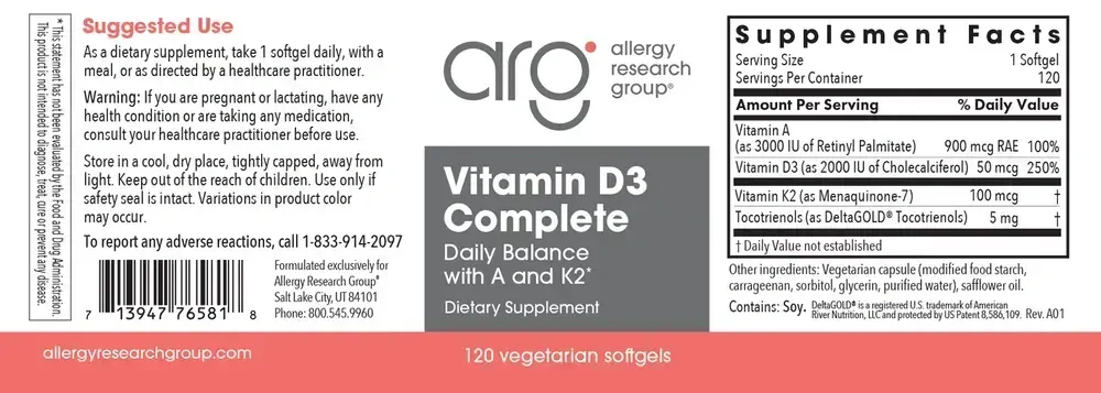 Product image for Vitamin D3 Complete Daily Balance with A and K2.