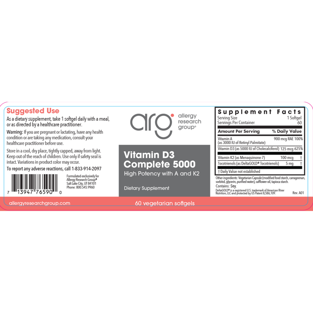 Product image for Vitamin D3 Complete 5000 High Potency with A and K2.