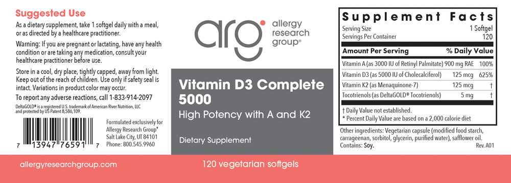 Product image for Vitamin D3 Complete 5000 High Potency with A and K2.