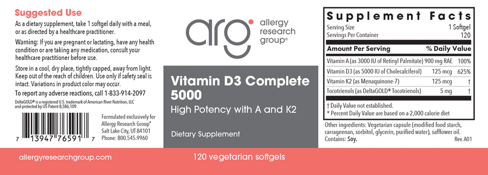 Product image for Vitamin D3 Complete 5000 High Potency with A and K2.