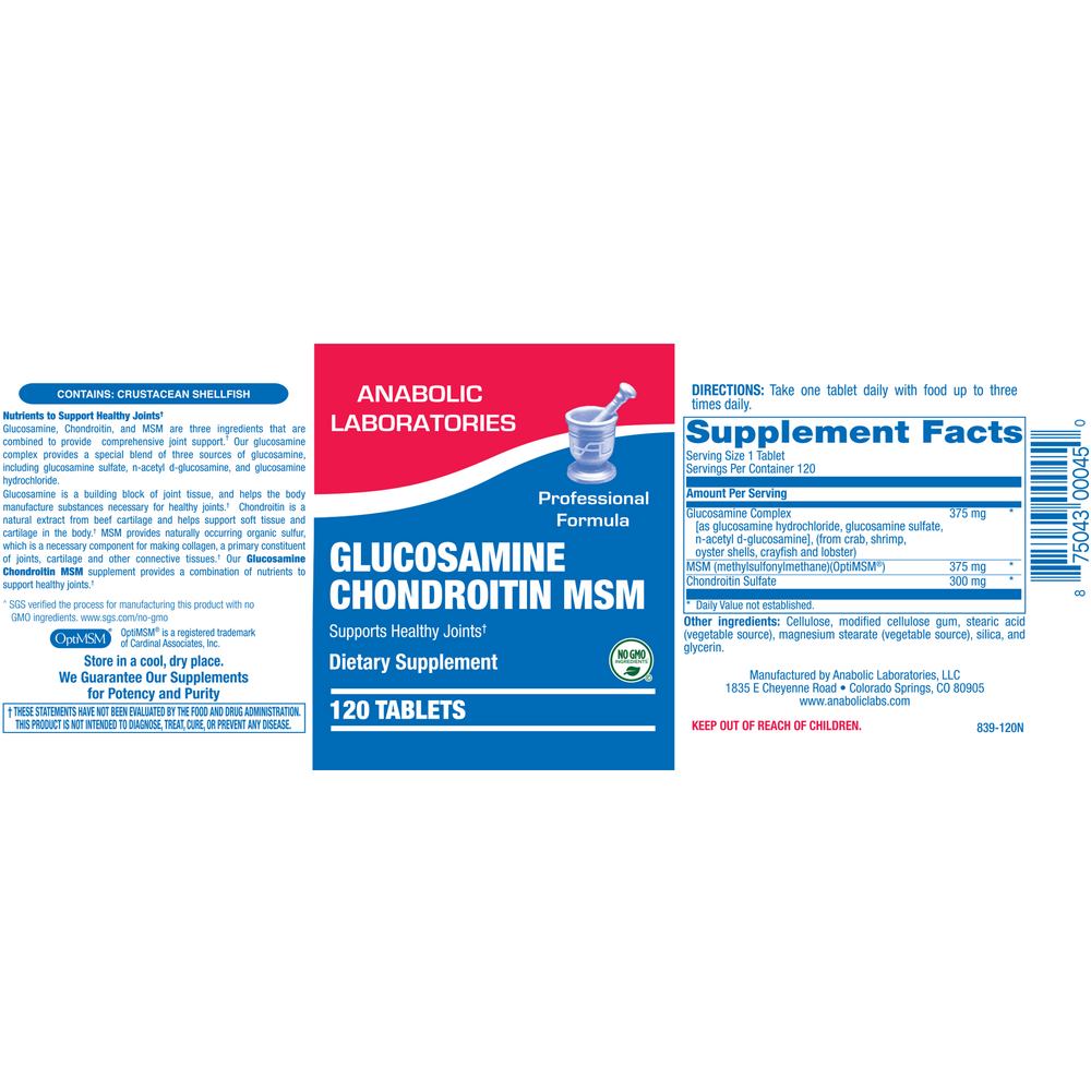 Product image for Glucosamine Chondroitin MSM.