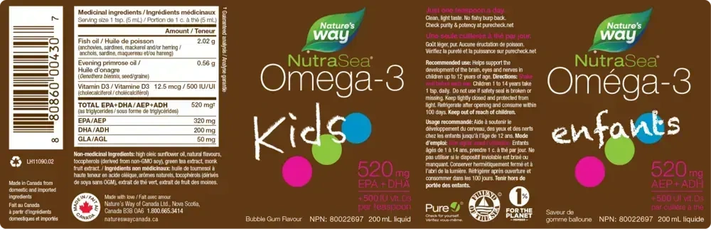 Product image for NutraSea Kids Omega-3 Bubble Gum 200ml.