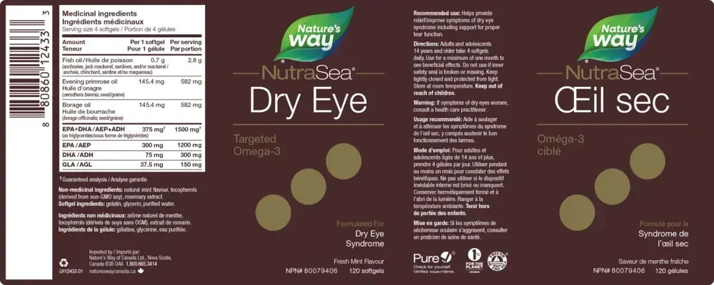 Product image for NutraSea Dry Eye Targeted Omega-3 Fresh Mint 120 Softgels.