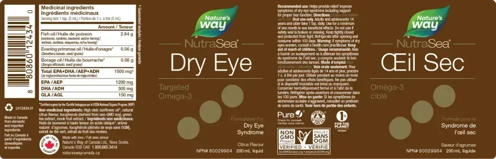 Product image for NutraSea Dry Eye Targeted Omega-3 Citrus 200ml.
