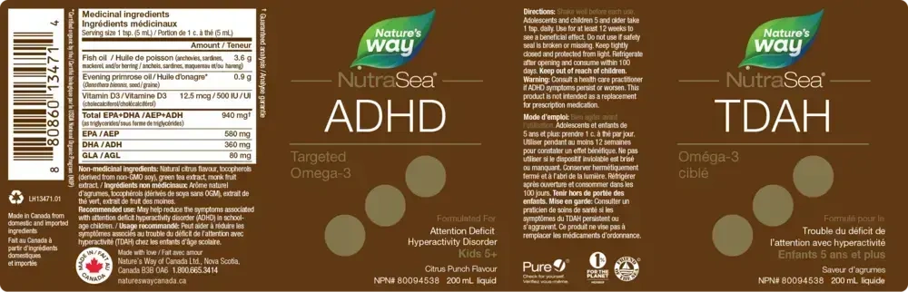 Product image for NutraSea ADHD Targeted Omega-3 Citrus Punch 200ml.