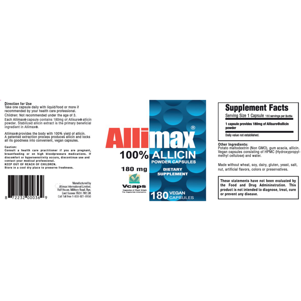 Product image for Allimax 100% Allicin 180mg.