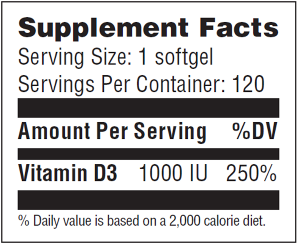 Product image for Vitamin D3 1000IU.