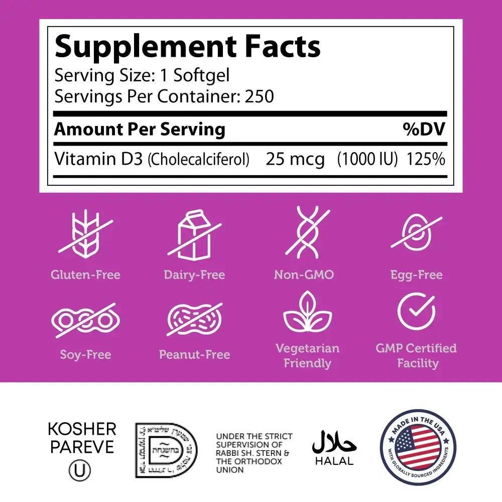 Product image for Vitamin D3 1000IU.