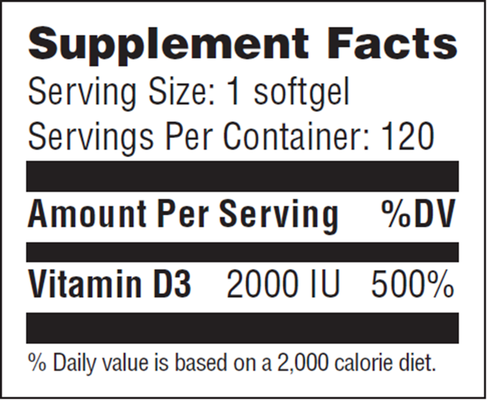 Product image for Vitamin D3 2000IU.