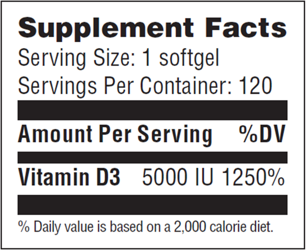 Product image for Vitamin D3 5000IU.