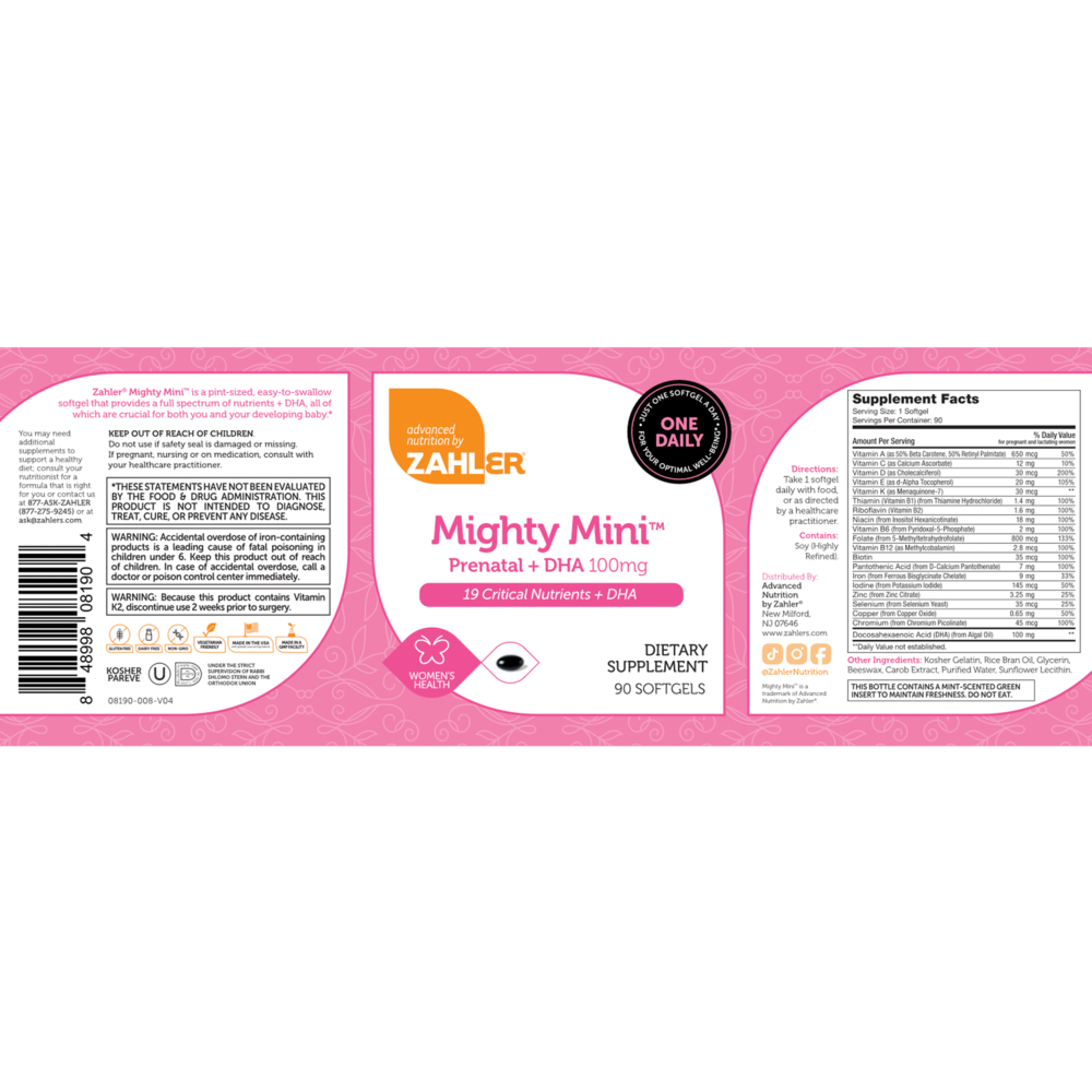 Product image for Mighty Mini Prenatal + DHA 100mg.