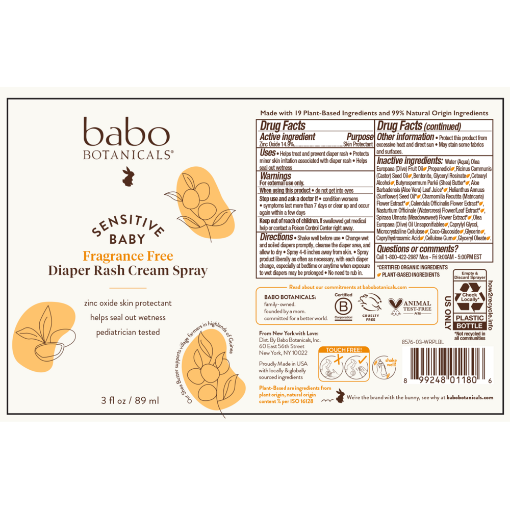 Product image for Sensitive Baby Fragrance-Free Diaper Rash Cream Spray.