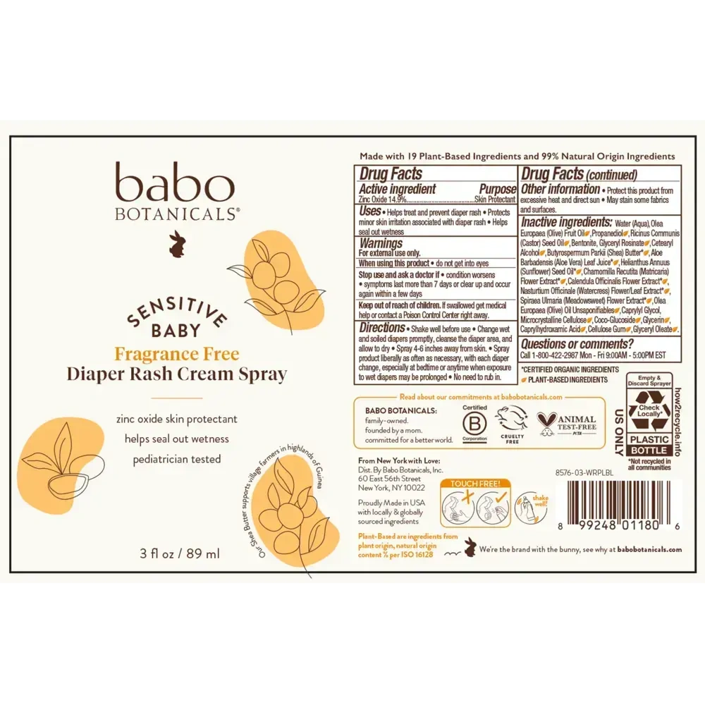 Product image for Sensitive Baby Fragrance-Free Diaper Rash Cream Spray.
