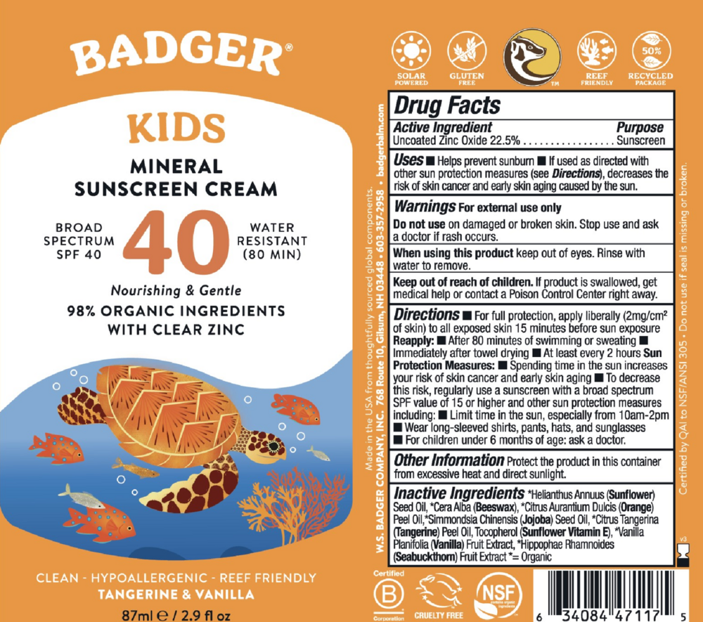Product image for Badger SPF 40 Kids Mineral Sunscreen Cream.
