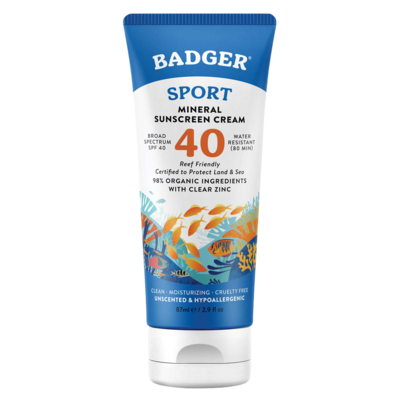 Badger SPF 40 Sport Mineral Sunscreen Cream 2.9 Ounces
