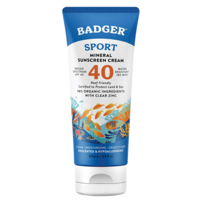 Badger SPF 40 Sport Mineral Sunscreen Cream 2.9 Ounces