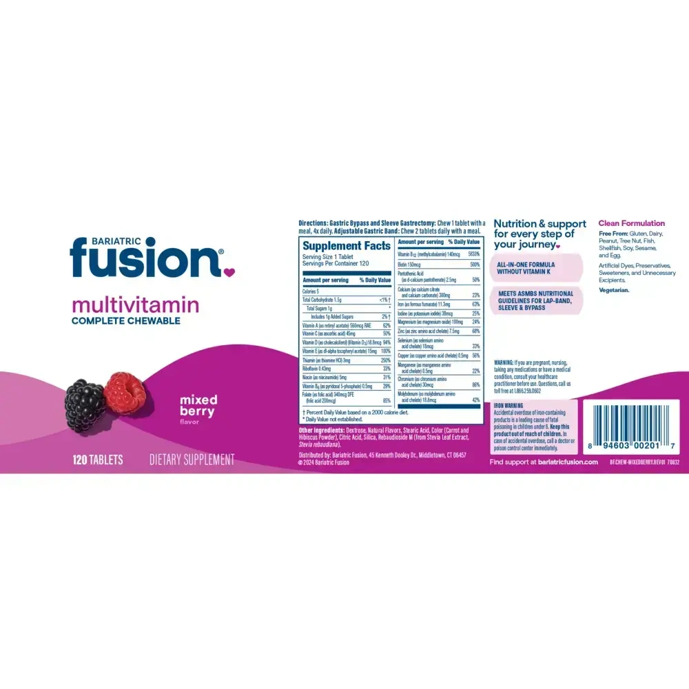 Product image for Complete Chewable Bariatric Multivitamin, Mixed Berry.