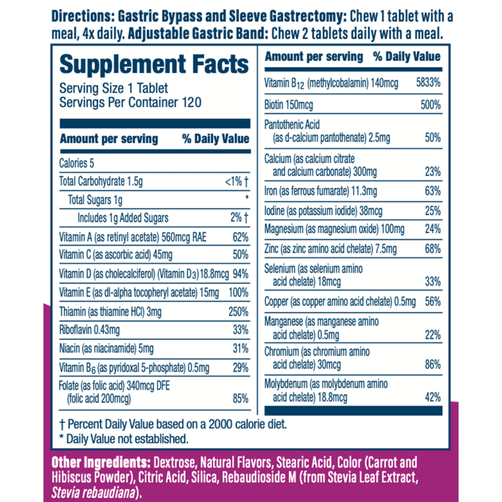 Product image for Complete Chewable Bariatric Multivitamin, Mixed Berry.