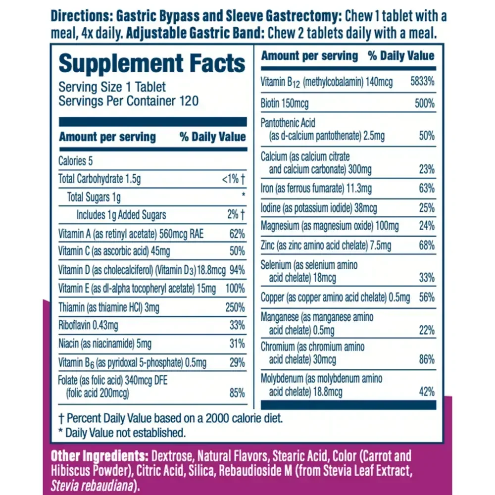 Product image for Complete Chewable Bariatric Multivitamin, Mixed Berry.
