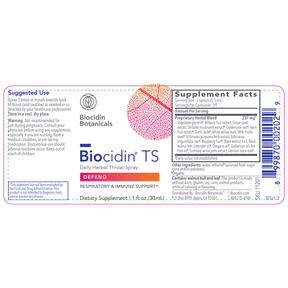 Product image for Biocidin® TS Daily Herbal Throat Spray.