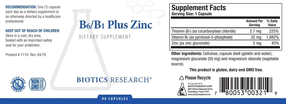 Product image for B6/B1 Plus Zinc.