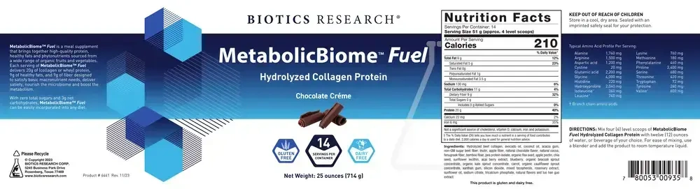Product image for MetabolicBiome Fuel Hydrolyzed Collagen Protein, Chocolate.