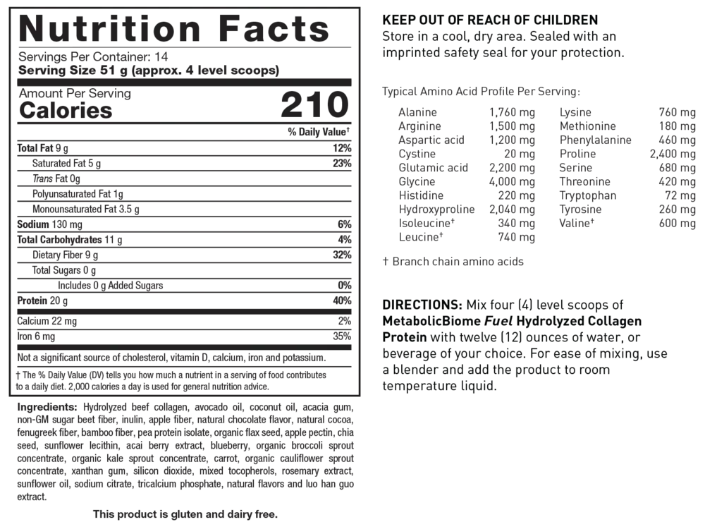 Product image for MetabolicBiome Fuel Hydrolyzed Collagen Protein, Chocolate.