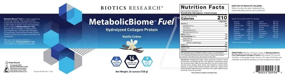 Product image for MetabolicBiome Fuel Hydrolyzed Collagen Protein, Vanilla.