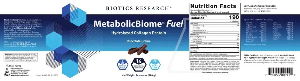 Product image for MetabolicBiome Fuel Hydrolyzed Collagen Protein, Chocolate (California Only).