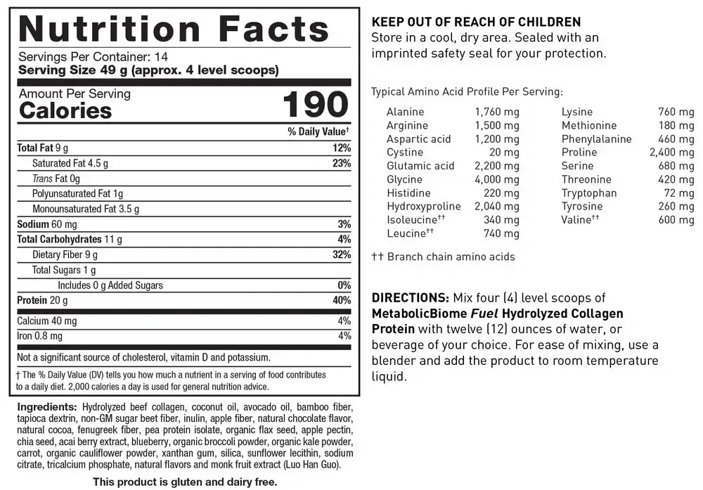 Product image for MetabolicBiome Fuel Hydrolyzed Collagen Protein, Chocolate (California Only).