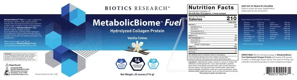 Product image for MetabolicBiome Fuel Hydrolyzed Collagen Protein, Vanilla (California Only).