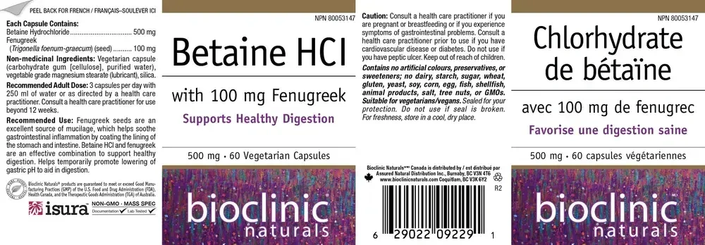 Product image for Betaine HCI with 100 mg Fenugreek.