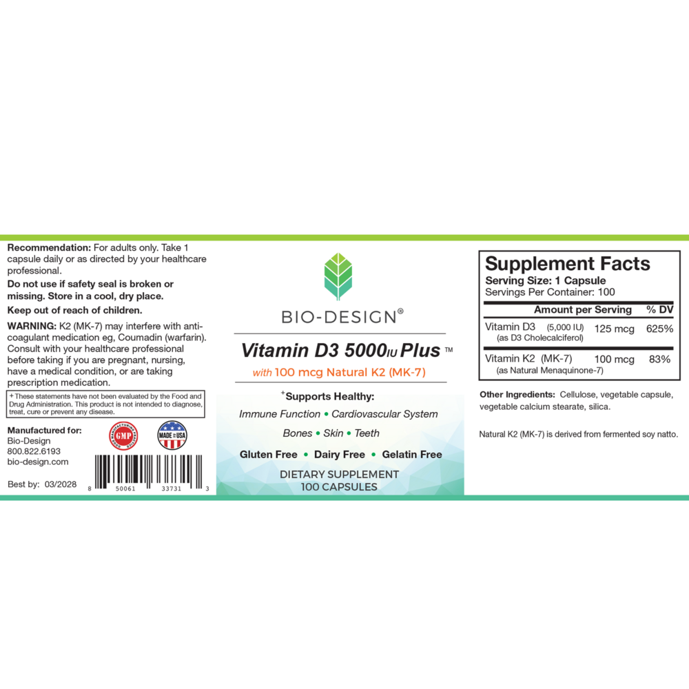 Product image for Vitamin D3 5000 Plus MK-7.