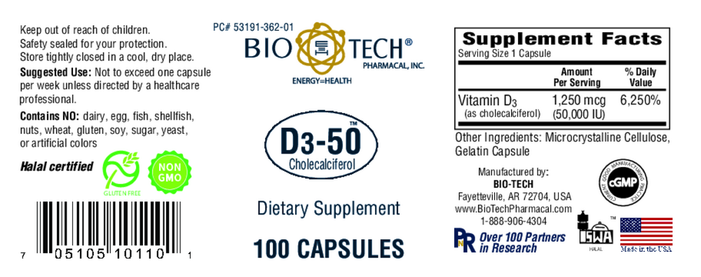Product image for D3-50 50,000IU.