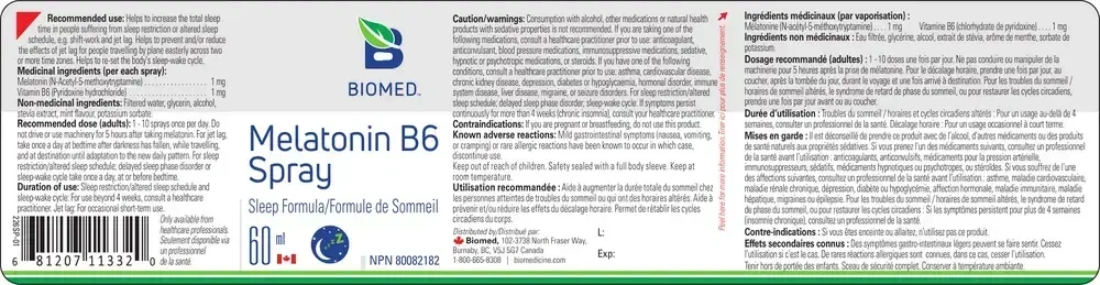 Product image for Melatonin B6 Spray.