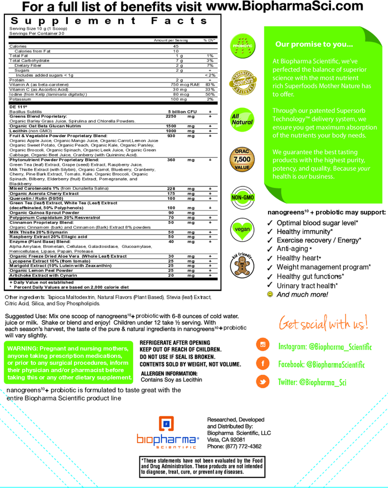 Product image for NanoGreens+ Probiotic - Strawberry.