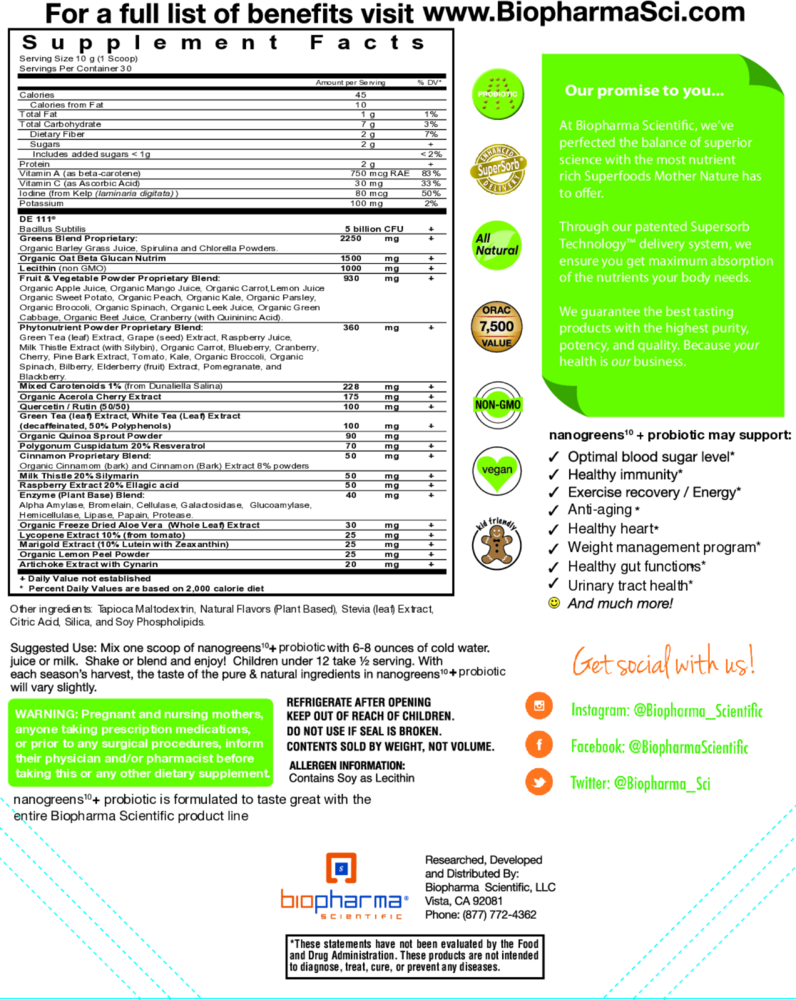 Product image for NanoGreens+ Probiotic - Strawberry.